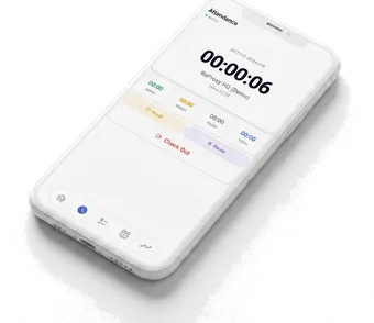 Personal attendance app showing an active work session with work, break and pause timers